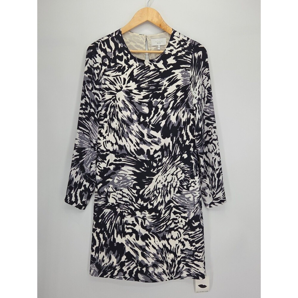 New Adam Lippes Womens Shift Dress Black Gray White Abstract Silk Lined Size 8